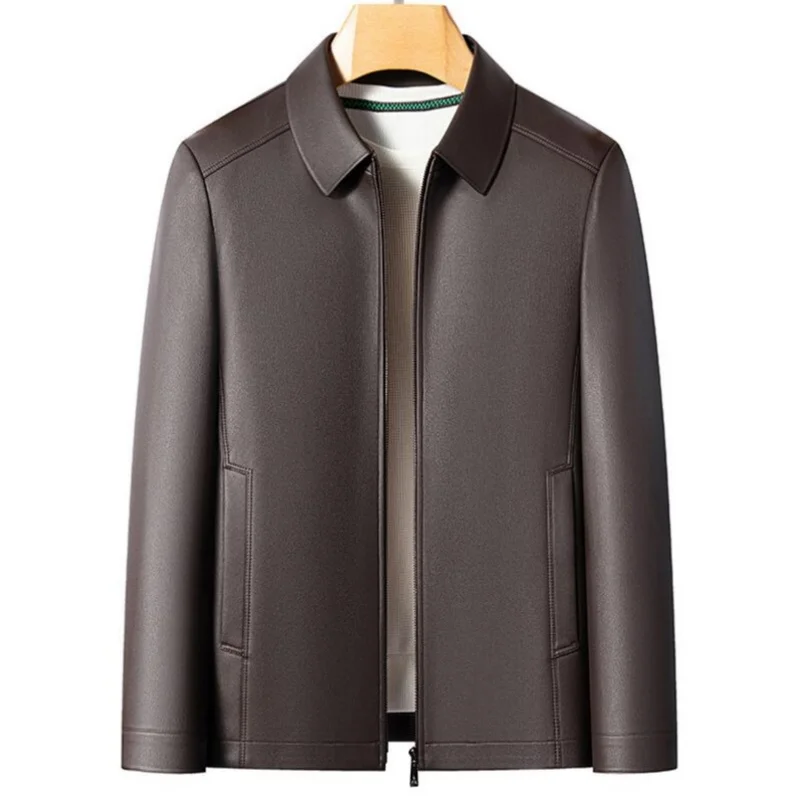 

M-5XL Men's Fashion Casual Large-Sized Goatskin Leather Jacket Lapel Coat High-End Spring Autumn