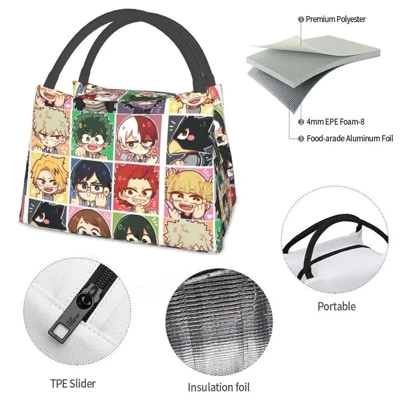 My Hero Academia Elites Of Class Resuable Lunch Boxes Women Waterproof Anime Manga Cooler Thermal Food Insulated Lunch Bag