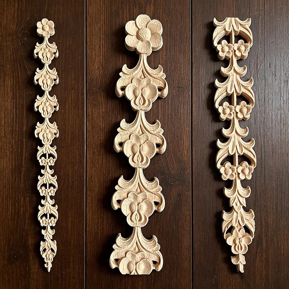 

5PCS 40cm Wood Carved Onlay Applique Frame Doors Wall Decorate Furniture Decorative Accessories Home Decoration Accessories