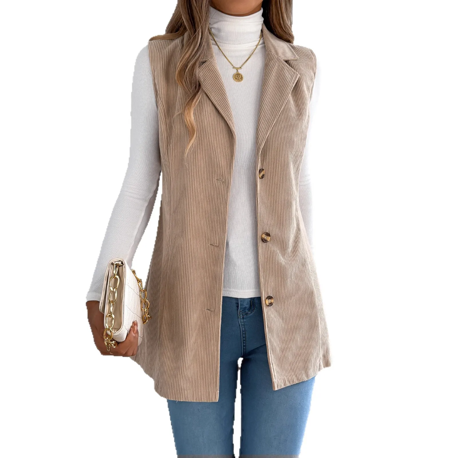 2025 Women Coat Top Woman New Fashionable Coat Autumn and Winter Casual Single-Breasted Suit Collar Corduroy Vest Coat