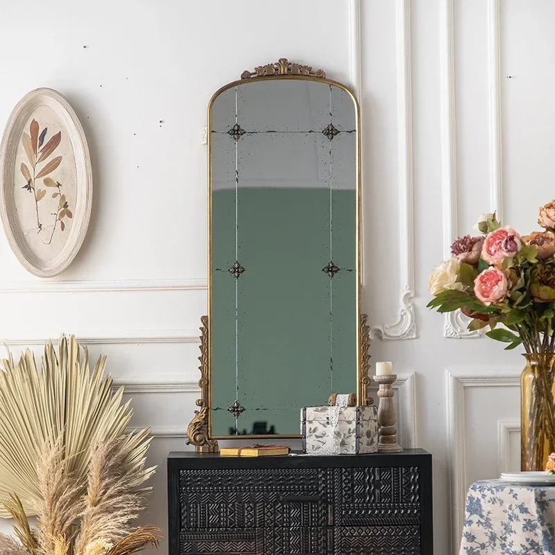 アメリカのアンティーク全身鏡、錬鉄製模造銅高級フロアミラー、ホームステイ装飾衣類