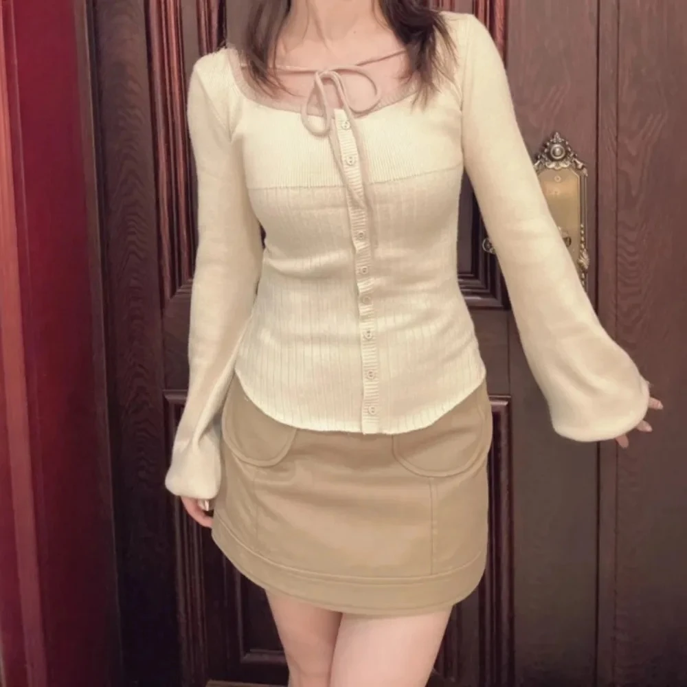 الأقلية اليابانية كل مباراة بسيطة Mujer عادية جديدة ساحة طوق فانوس كم البلوز متماسكة سليم القوس بألواح البلوزات