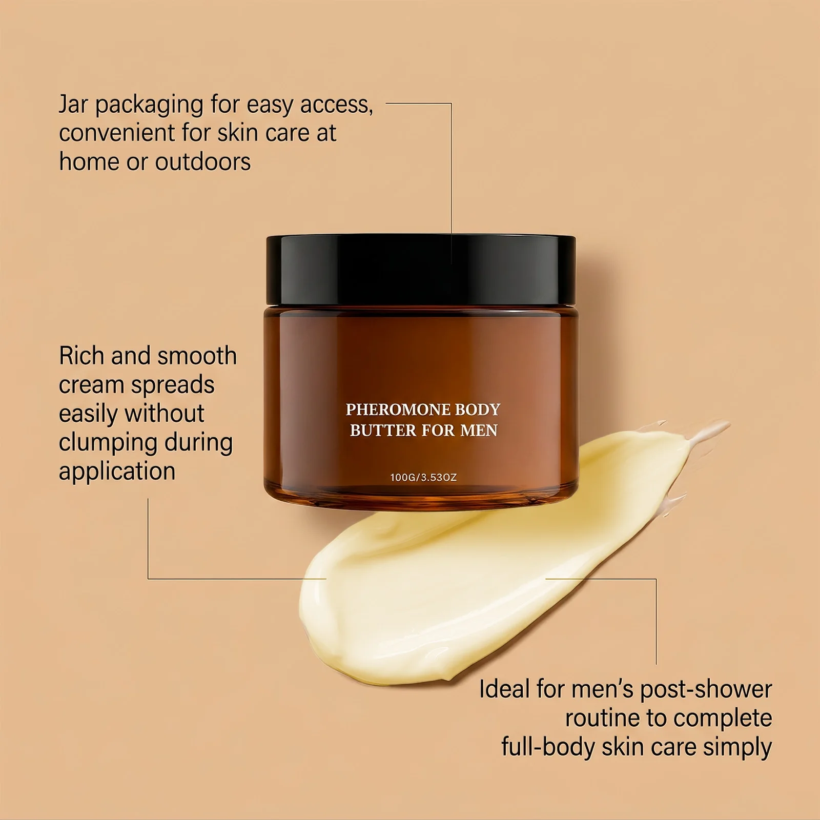 Pheromone Body Butter For Men Moisturizing Cream Gentle Soothe Dryness Enhance Skin Softness Long Lasting Hydrate Fast Absorbing - view 4