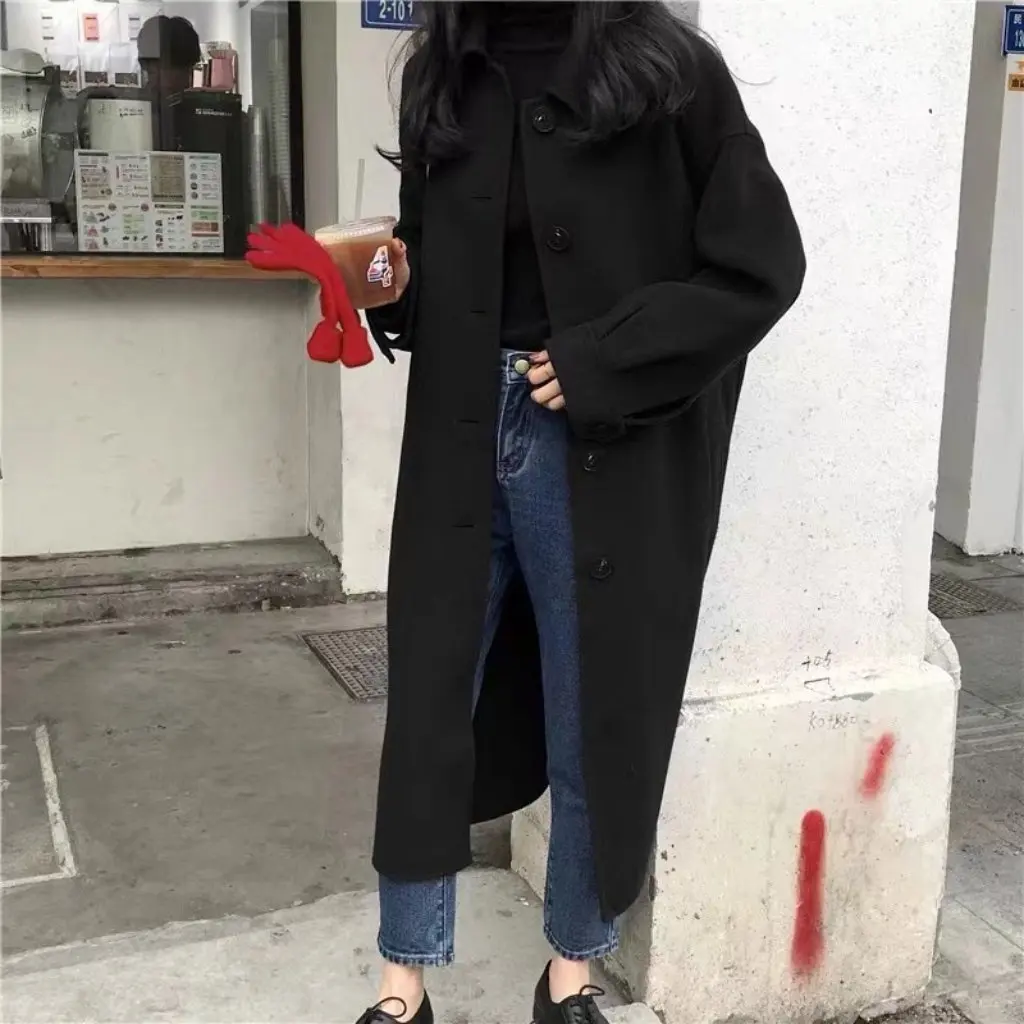 

Women's Double-Sided Wool Outwear Long Hepburn Style Korean Loose Lantern Sleeve New Classy Fashionable Outerwear