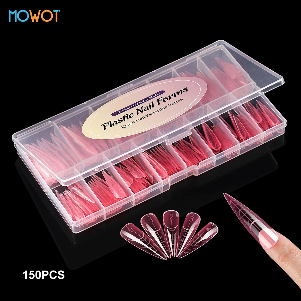 MOWOT Nowe 150 szt. Formy do paznokci szpilek Dual Form Pełne Pokrycie Szybkie Budowanie Żelowe Formy Akrylowe Przedłużanie Paznokci Top French Manicure Narzędzie