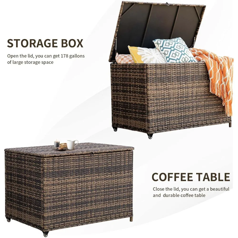 صندوق تخزين كبير من الخيزران في الهواء الطلق بسعة 178 جالون لوسائد وأثاث الفناء والديكورات