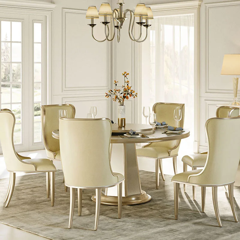 Североамериканский светлый роскошный светлый французский круглый обеденный стол с поворотным столом, бытовой, американский, простой из цельного дерева