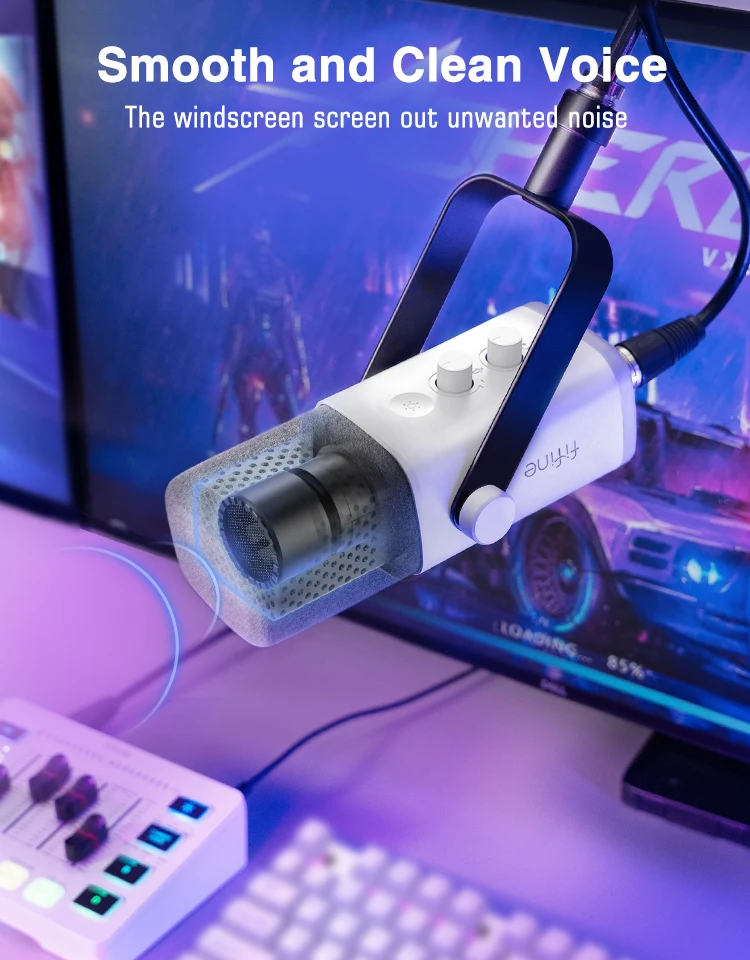 FIFINE XLR/USB Dynamic Microphone with Headphone Jack/RGB/Mute,MIC for Recording Streaming Gaming PS4/PS5 Ampligame AM8W