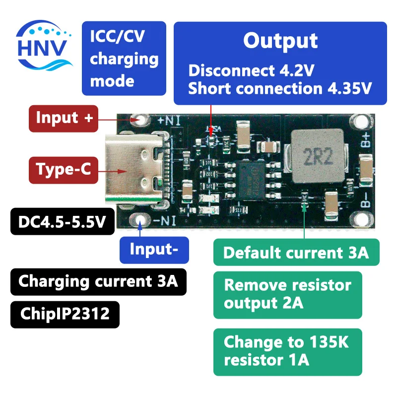 Type-C USB Input High Current 3A Polymer Ternary Lithium Battery Quick Fast Charging Board IP2312 CC/CV Mode 5V To 4.2V