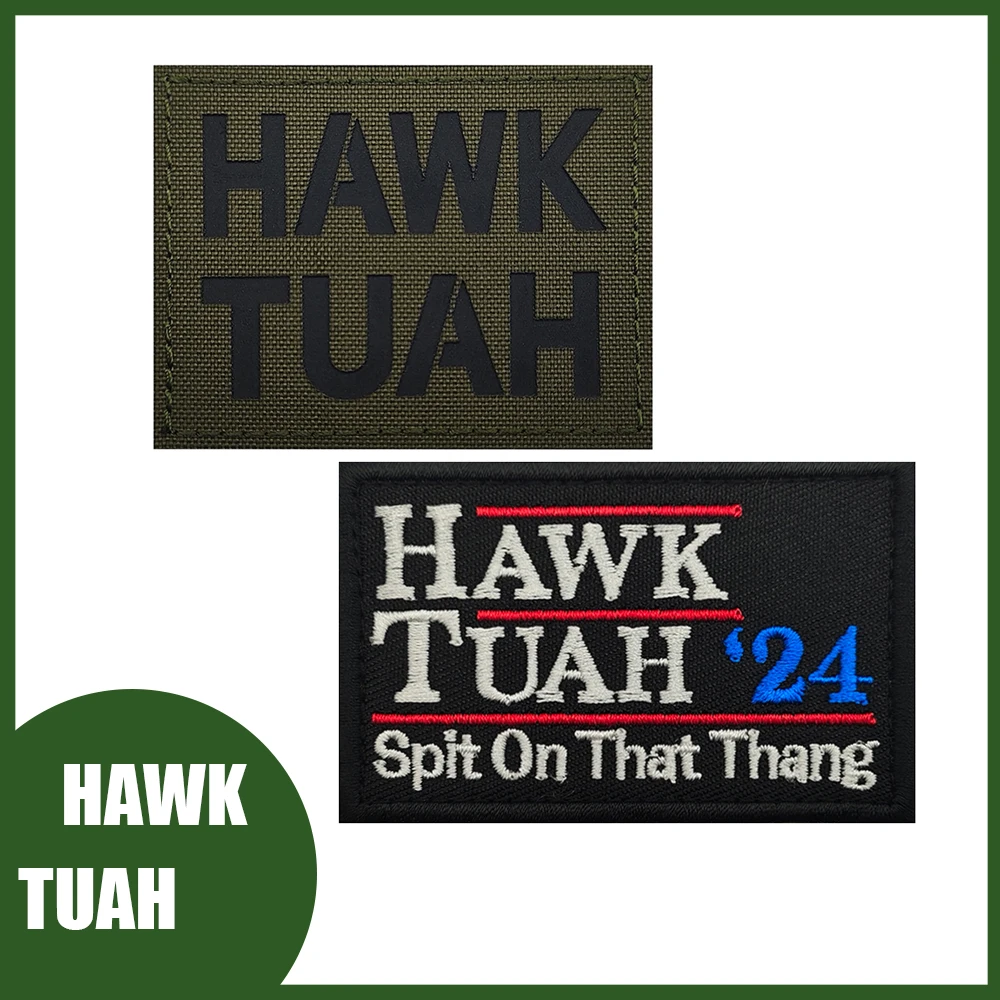 Heißes Thema Hawk Tuah Mädchen Interview Stickerei Brief ir Laser Patch Hawk Tuah reflektierend für Tasche Hut Kleidung Label Patch aufnähen