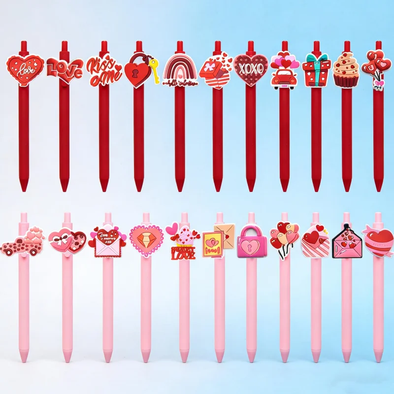 

6-Pack of Random Style Creative Gel Pens, Essential for Study and Office Use, Gel Pens with Valentine's Day Elements, Retractable Gel Pens, High-Quality Soft Rubber Patch Pens, Black Ink Color