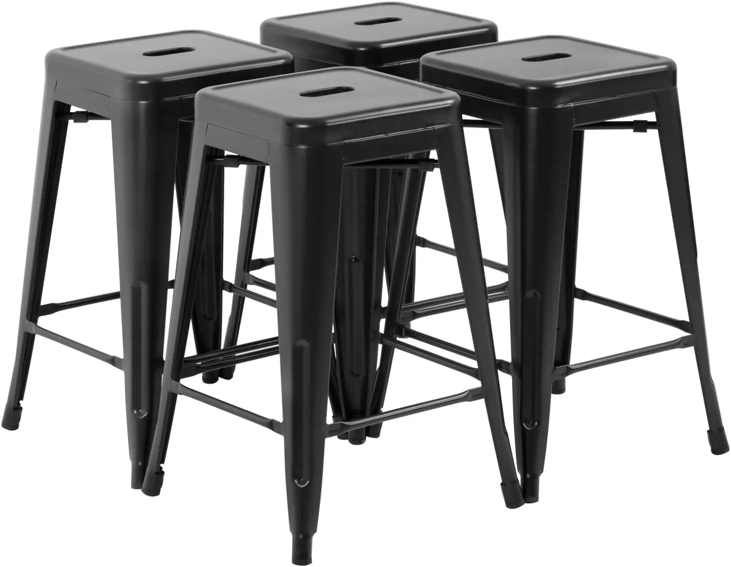 

Metal Bar Stools Set of 4 Counter Height Bar Stools 24 Inches Industrial Bar Chairs Patio Stool Stackable (Black, 24")