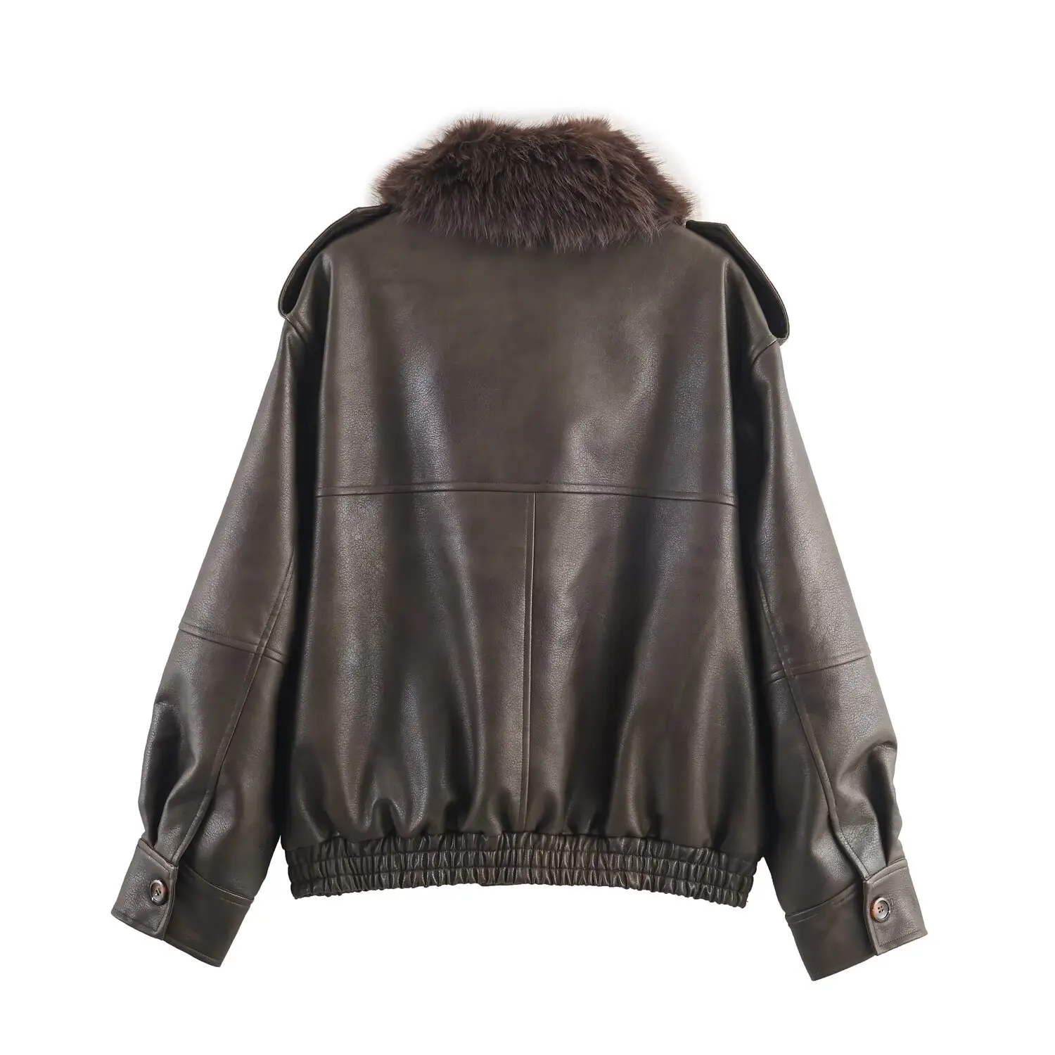 디이지 여성 2025 가을 신상 패션 인조 가죽 탈부착 가능한 퍼 칼라 조커 긴팔 지퍼 재킷 아우터웨어 여성용