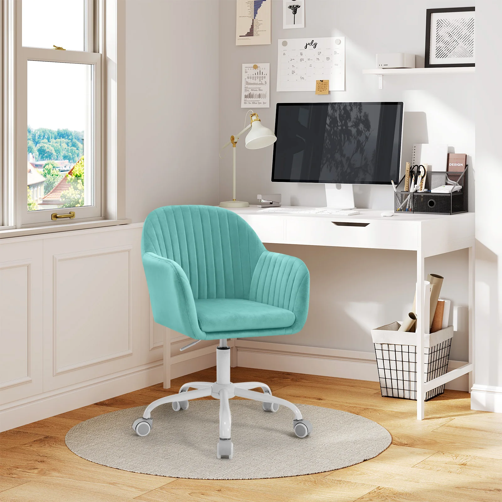 WOLTU Samt-Bürostuhl mit Armlehnen, Rollen, anhebbar, Gaming-Stühle mit hoher Rückenlehne, höhenverstellbar, ergonomischer Arbeits- und Make-up-Stuhl – Detail 39