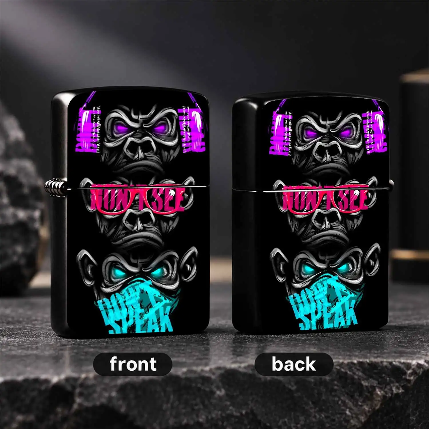 Stylish Three Wise Apes Themed Portable Igniter, Cool Neon Graffiti Art Design, Trendy Daily Accessory, Perfect For Casual Carrying, Ideal For Personal Use Gifting And Collection, Fits All Common Scenarios With Unique Eye Catching Vibe A Hu