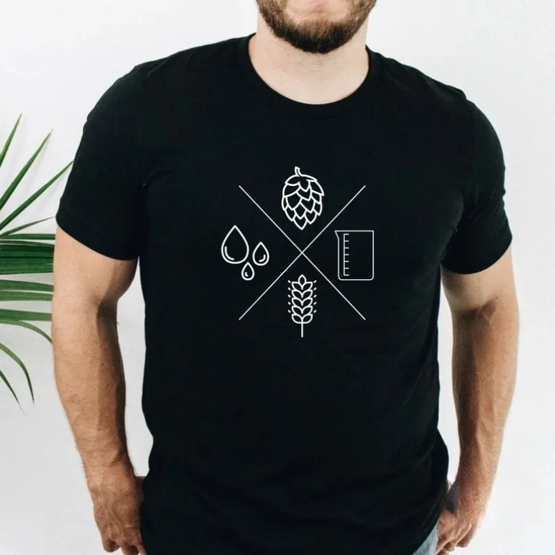 Barley Hops Water Yeast Craft Beer Shirt Cotton Short Sleeve Tee Home Brewer Gift Brew Day Apparel for Beer Lovers Men Women‌