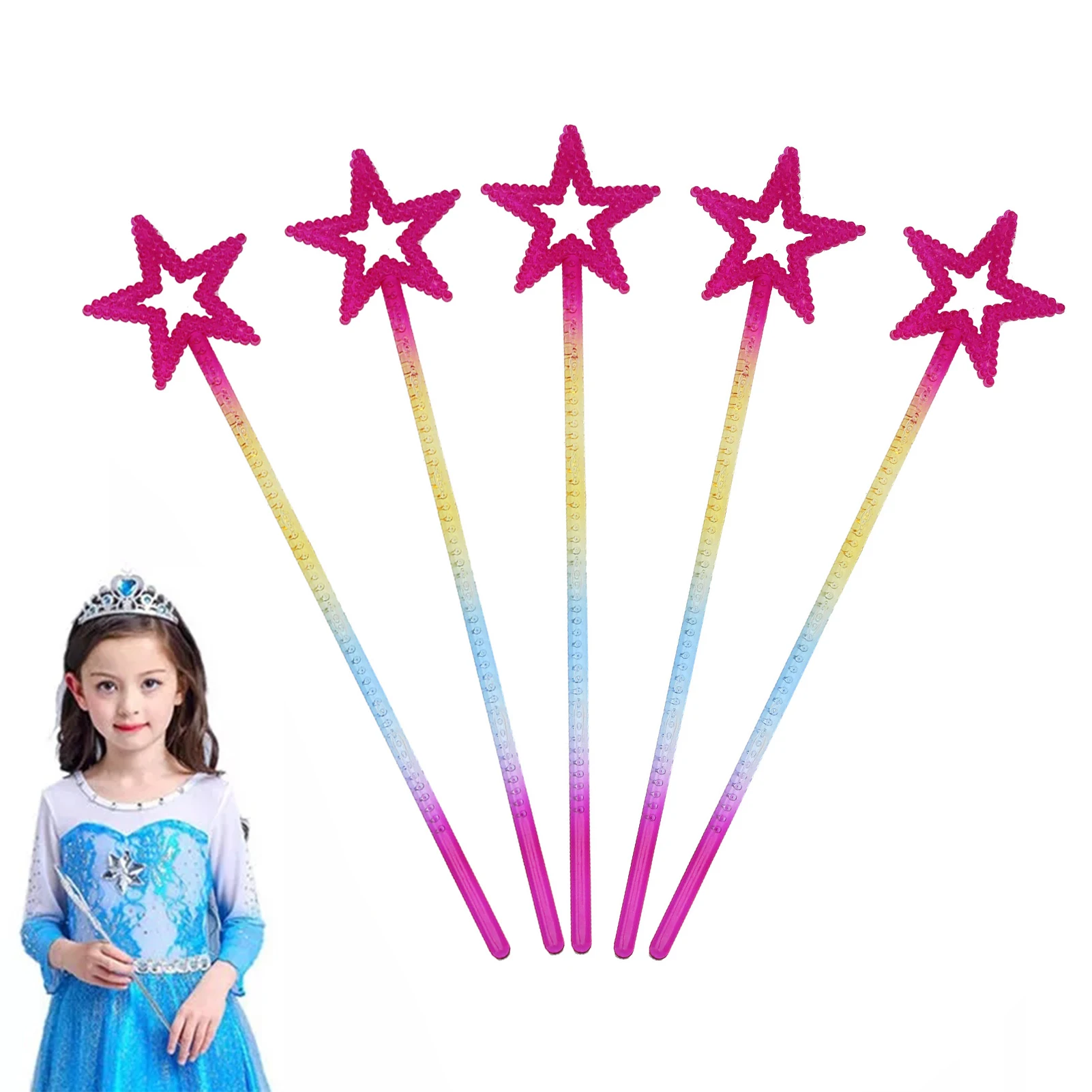 Fairy Wand 13 Inches Golden Silver Angel Star Magic Wand Halloween Five-Pointed Star Princess Magic Fairy Cane