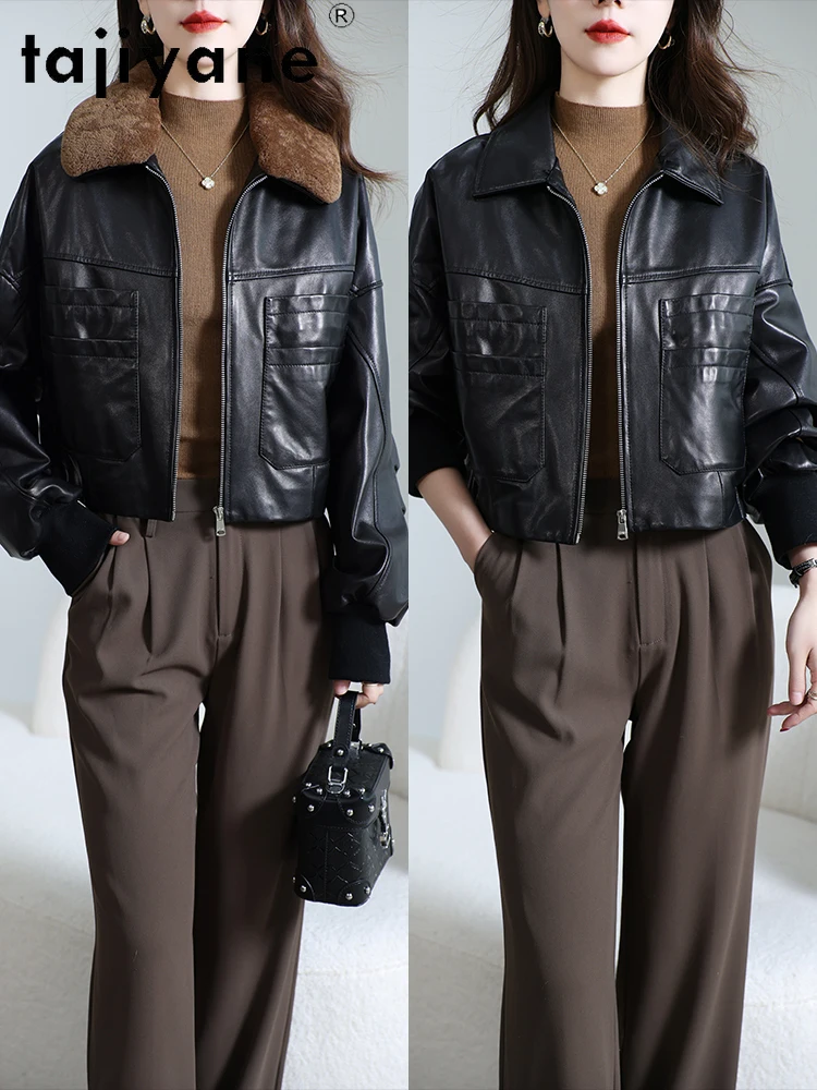 TAJIYANE 100% Top-grain Sheepskin Goose Down Coat Wool Collar Puffer Jacket Short Genuine Leather Jackets Winter Clothes 2025 코트