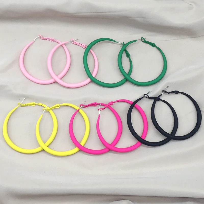 5cm Round Circle Hoop Earrings for Women Big Geometry Dangle Earrings Colorful Punk Loop Jewelry Party Accessories