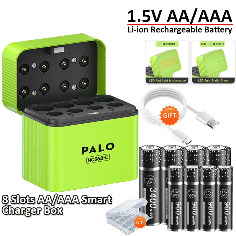 PALO 1,5V AA oder AAA Wiederaufladbare Batterie AA 3400mWh/AAA 900mWh Li-Ionen-Akku für Spielzeug, Spielkonsolen, Fernbedienungen, Türklingeln, Mäuse