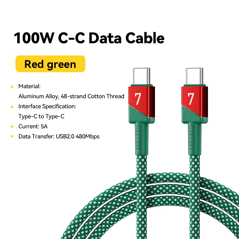 ESSAGER 100W 7A USB C naar USB C-kabel Snellaaddraad voor iPhone 17/16/15/14 pro Max MacBook iPad Laptop - Voetbalteamkleuren