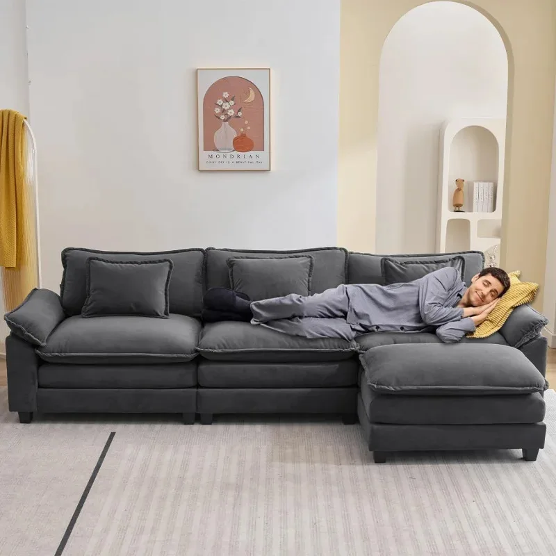 QWL Shape Sofa Comfy Sectional Cloud Couch for Living Room with Pillows,Modern Velvet Sofa Sleeper Deep Couches with Ottoman image 3