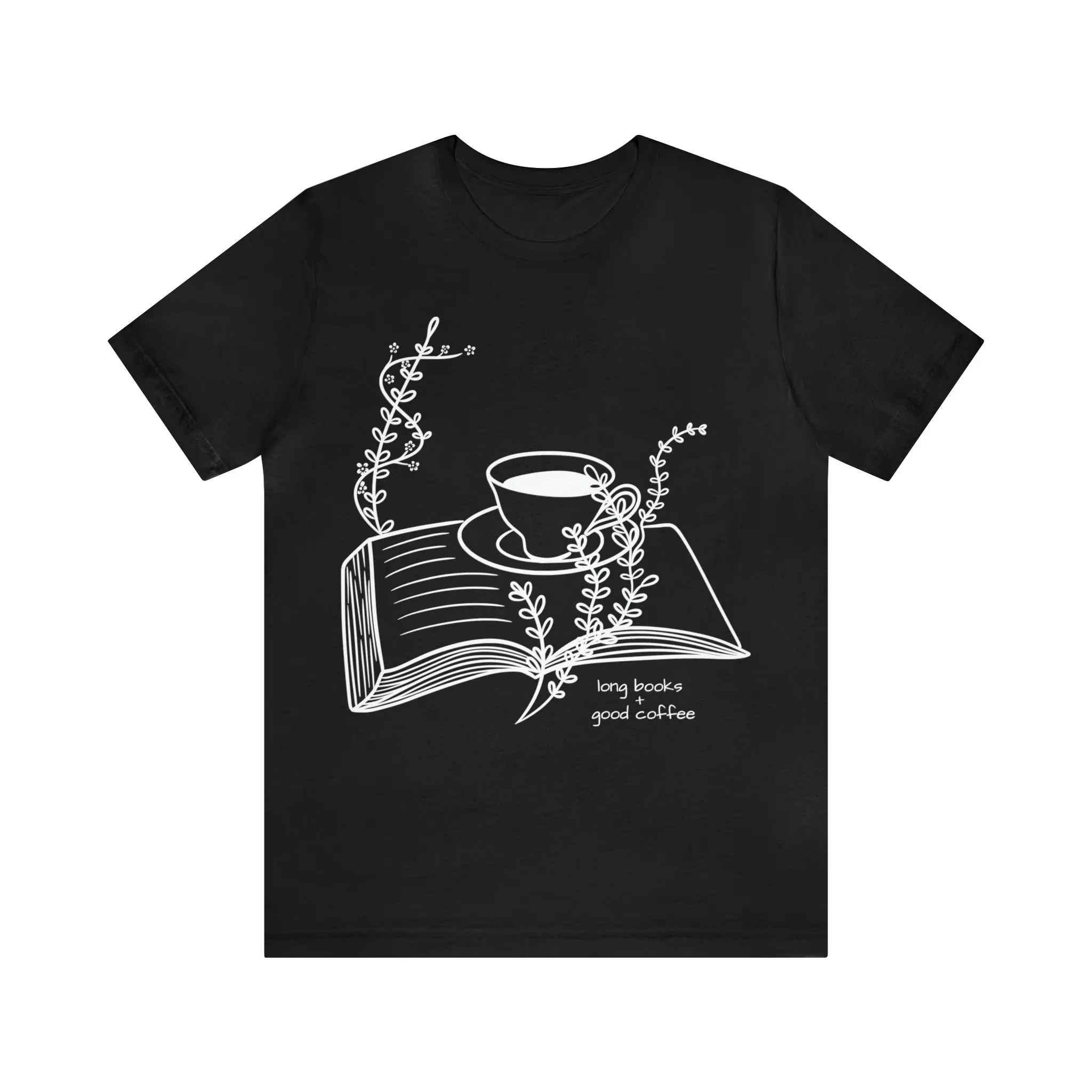 Book Coffee T-shirt, Reading Enthusiast T-shirt, Lotus Flower Pattern T-shirt, Universal Tea Cup T-shirt for Both Women and Men