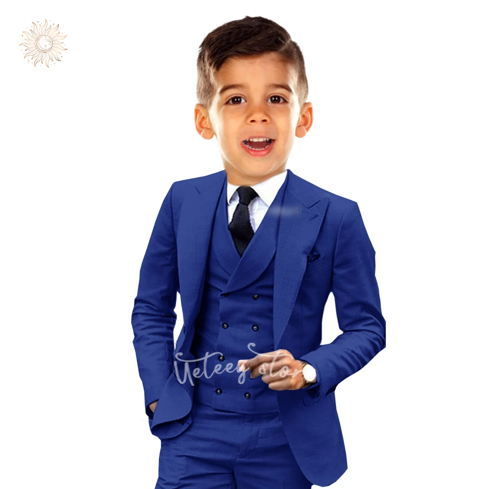 Smoking Slim Fit para meninos, jaqueta, colete e cupom infantil, conjunto formal de formatura, casamento, tamanho 4-14 anos, 3 peças