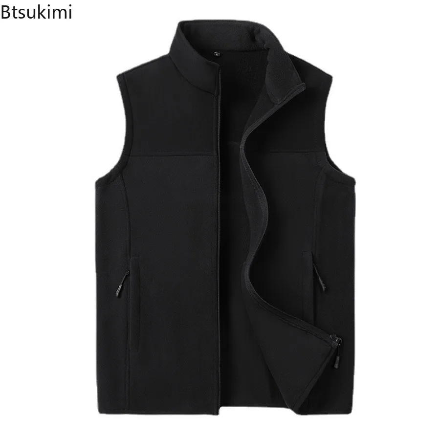 2025 New Men's Fleece Warm Vest Autumn Fashion Stand Collar Thicker Outdoor Casual Waistcoat Sleevelesse Jacket Men Winter Vests