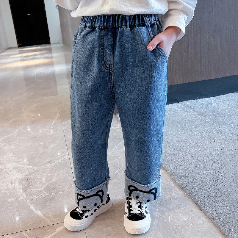 Baby Clothes Long Pants Korean Loose Fit Straight Leg Trousers for Girls' Denim Pants Kids Everyday Style
