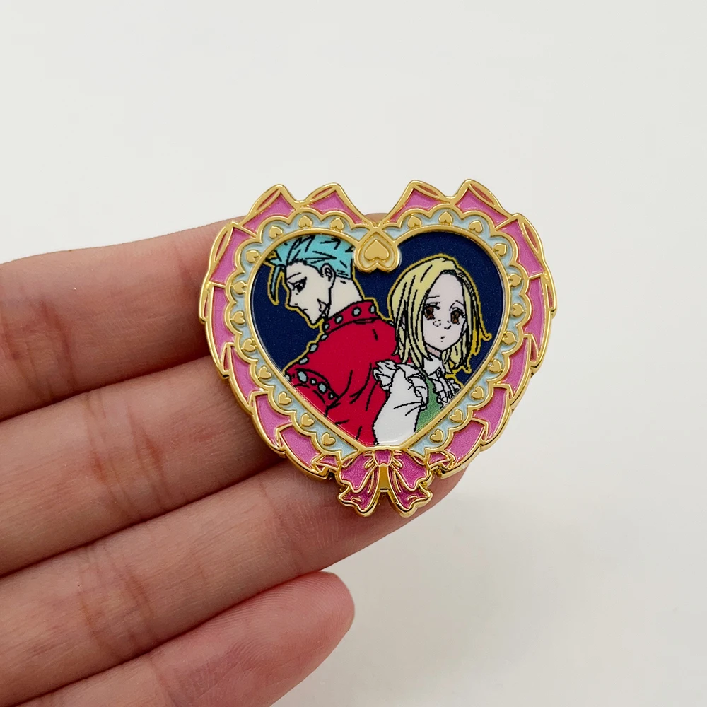 بان آند إيلين القوس القلب المينا دبوس أنيمي الطرفية رومانسية زوجين مجوهرات هدية عيد الحب