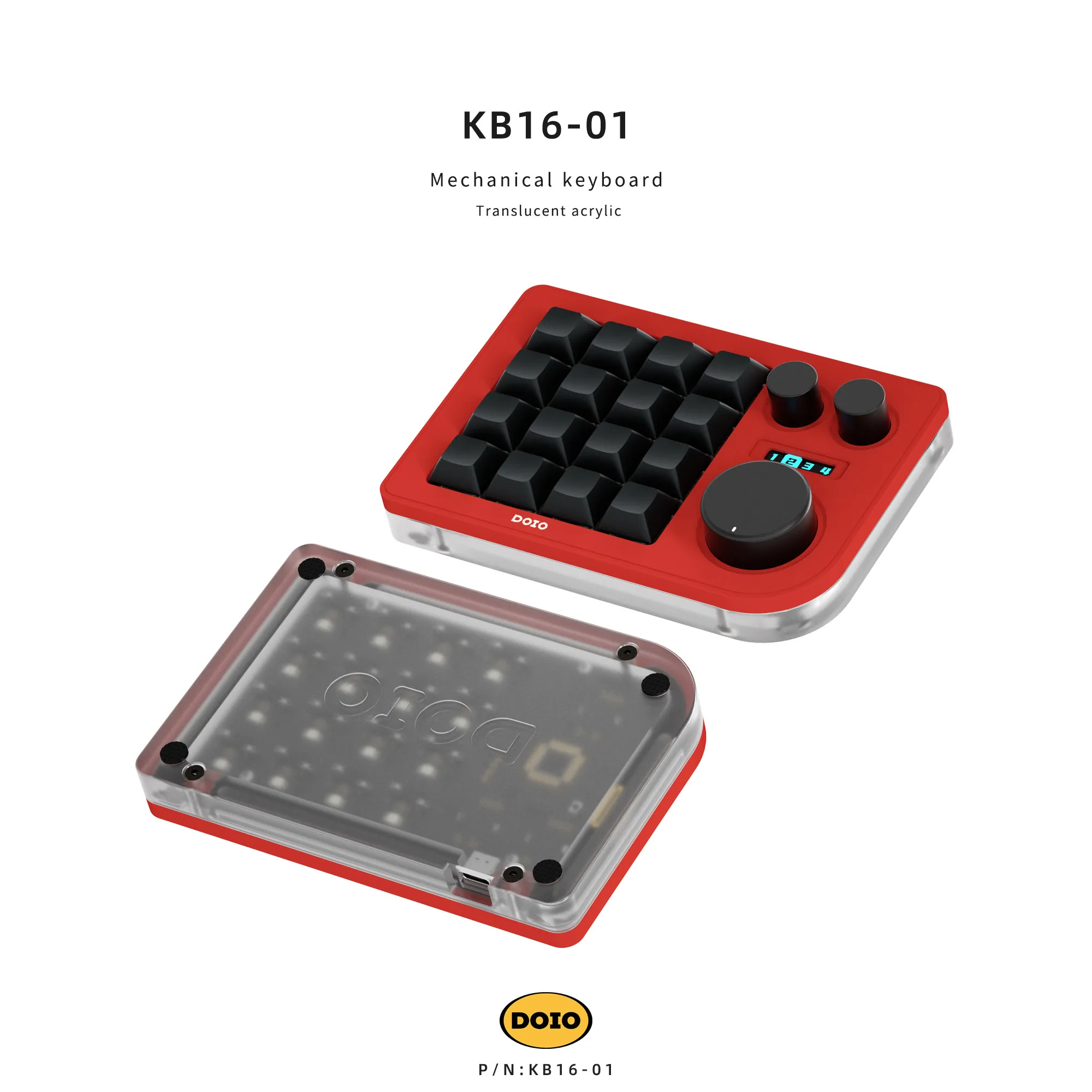 DOIO KD16マクロパッド 本体 メカニカルキーボード DOIO KB16-01 ミニメカニカルキーボード人間工学 16 キーデザイナー
