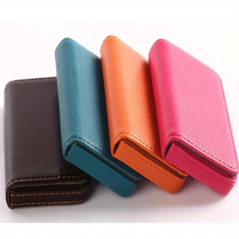 1 Pc PU Leather Business Card Holder With Magnetic Buckle Slim Pocket Name Card Holder Large Capacity Portable Credit Card Case