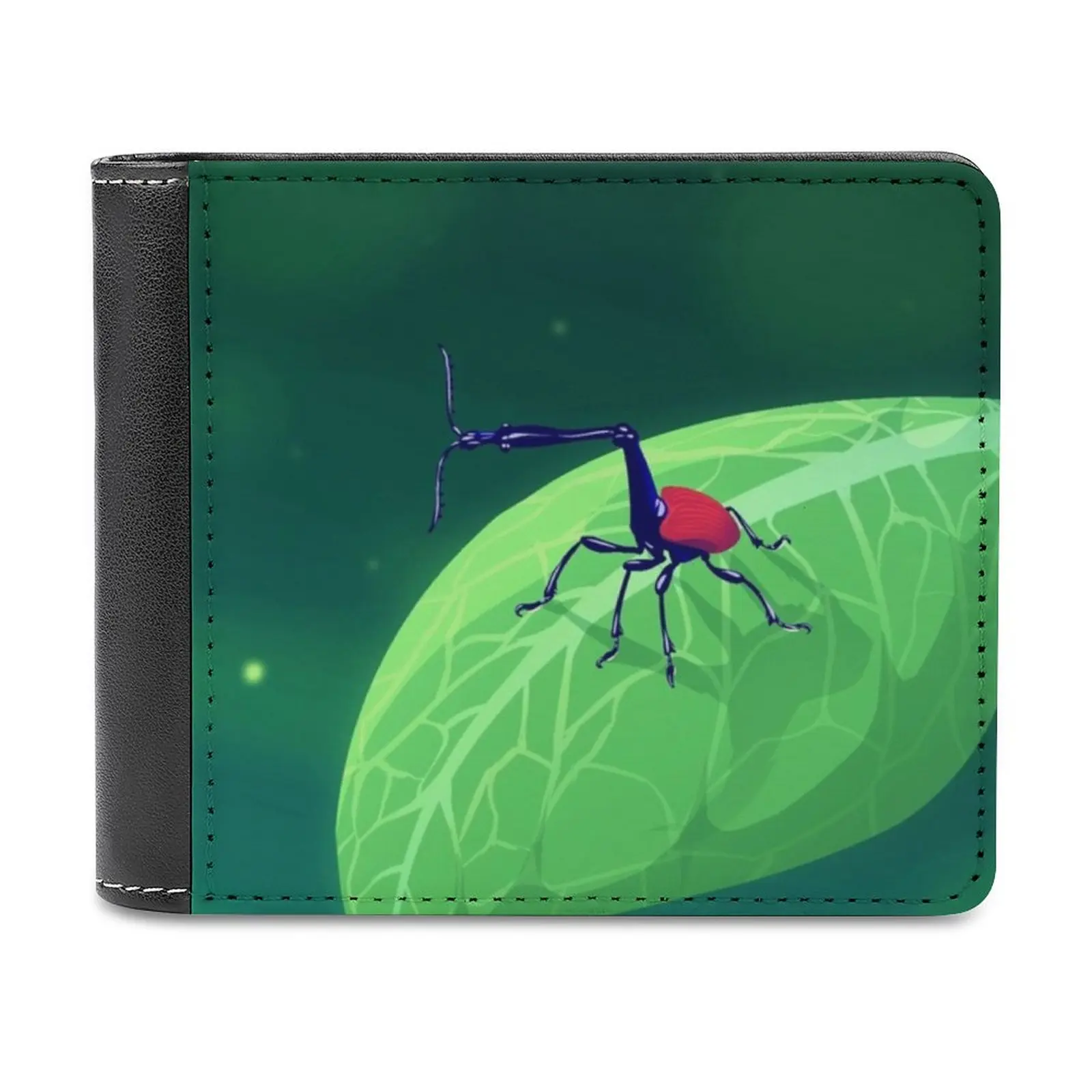 Giraffe Weevil Leather Wallet Men'S Wallet Diy Personalized Purse Father'S Day Gift Weevil Beetle Leaf Plants Green Giraffe