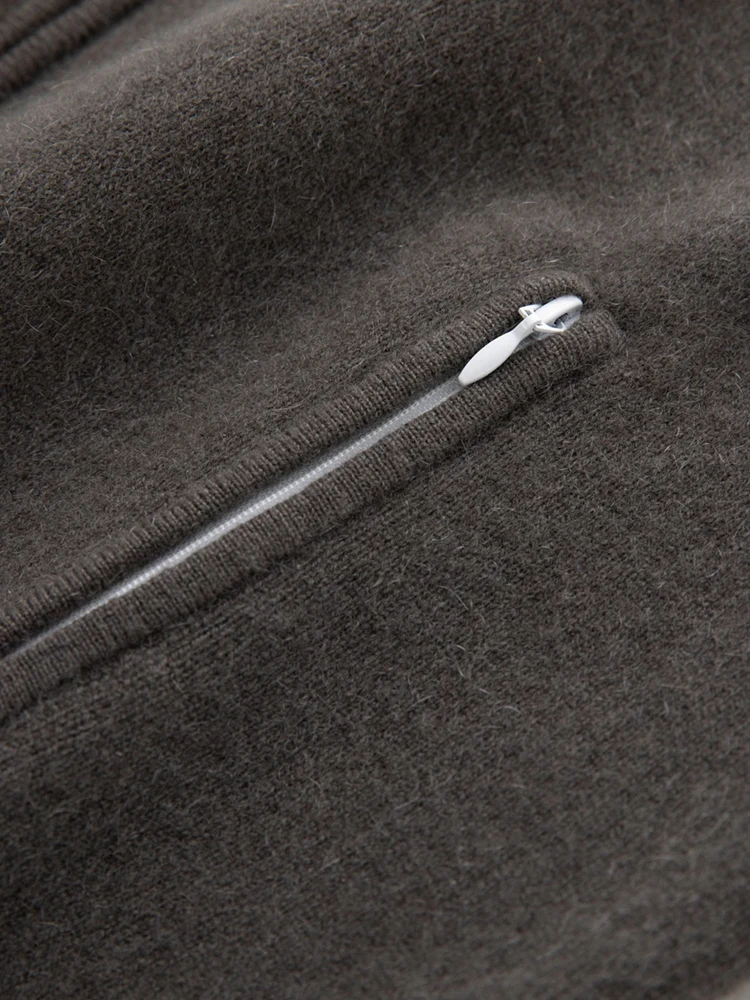 

TLOML Autumn Winter Women‘s Casual Thick Mock Neck Color Block Cardigan 100% Cashmere Sweater Sporty Two-Way Zipper Zipper Coat