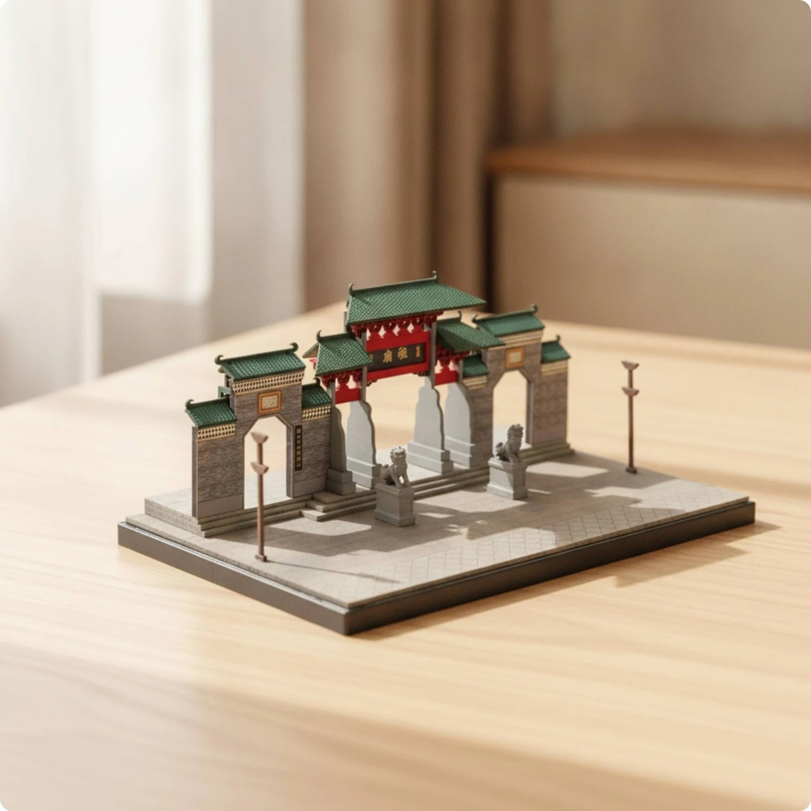 Miniature Temple Gate 1:64 Scale Temple Model Scenic Model with Base Traditional Chinese for Collectors, Shelf Display