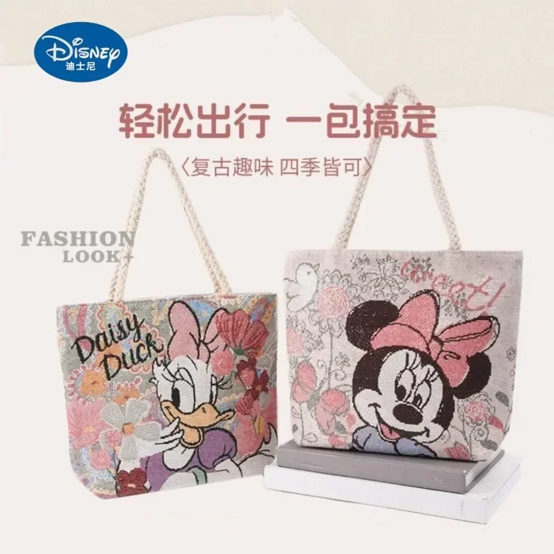 Disney-Bolsa de um ombro com zíper, Minnie Mouse, pato Margarida, retro, pastoral, estilo princesa, elegante, bolsa versátil, presente