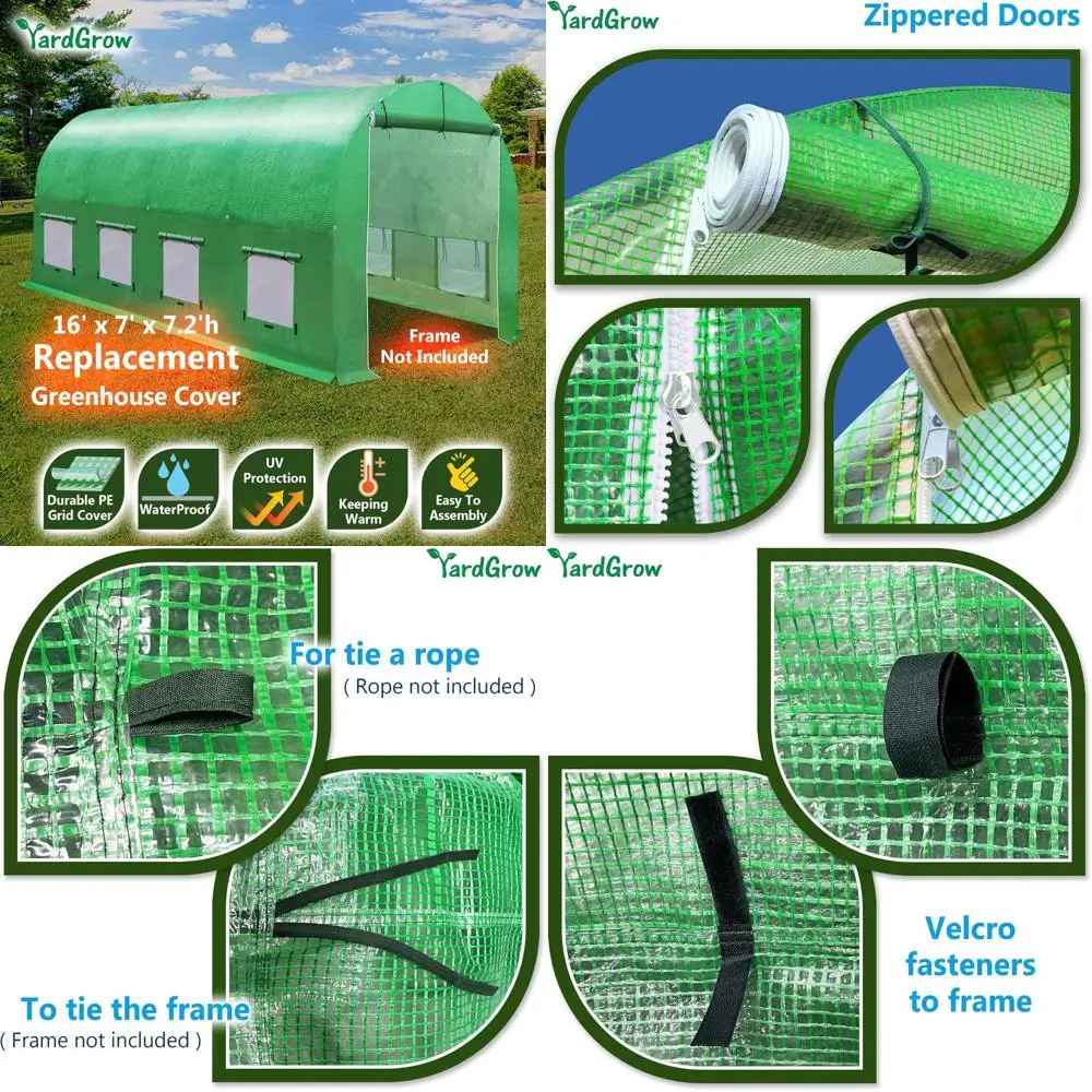 

Large Walk-In Outdoor Garden Greenhouse Cover, 16' x 7' x 7', Green