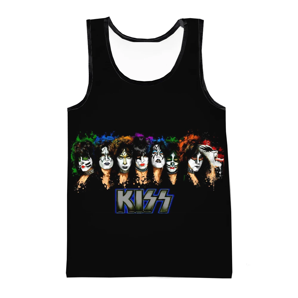 Kiss-camisetas sin mangas con estampado 3D de banda de Rock para hombre, camiseta sin mangas de gran tamaño a la moda, chaleco para culturismo y