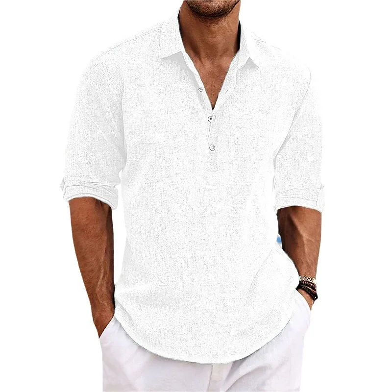 

Men's Casual Cotton Linen Blend irt f Sve Pure Color Turn-down Collar Busin Leisure European Size Spring Autumn