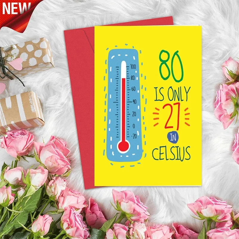 

Summer Greeting Card, 80 Fahrenheit to 27 Celsius Temperature Themed Funny Card for Friends Family