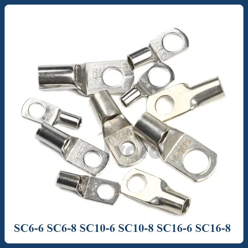 

10/50/100Pcs SC6-6 SC6-8 SC10-6 SC10-8 SC16-6 SC16-8 Hole Tinned Copper Cable lugs Wire Ring Connectors Copper Tube Lug Bolt
