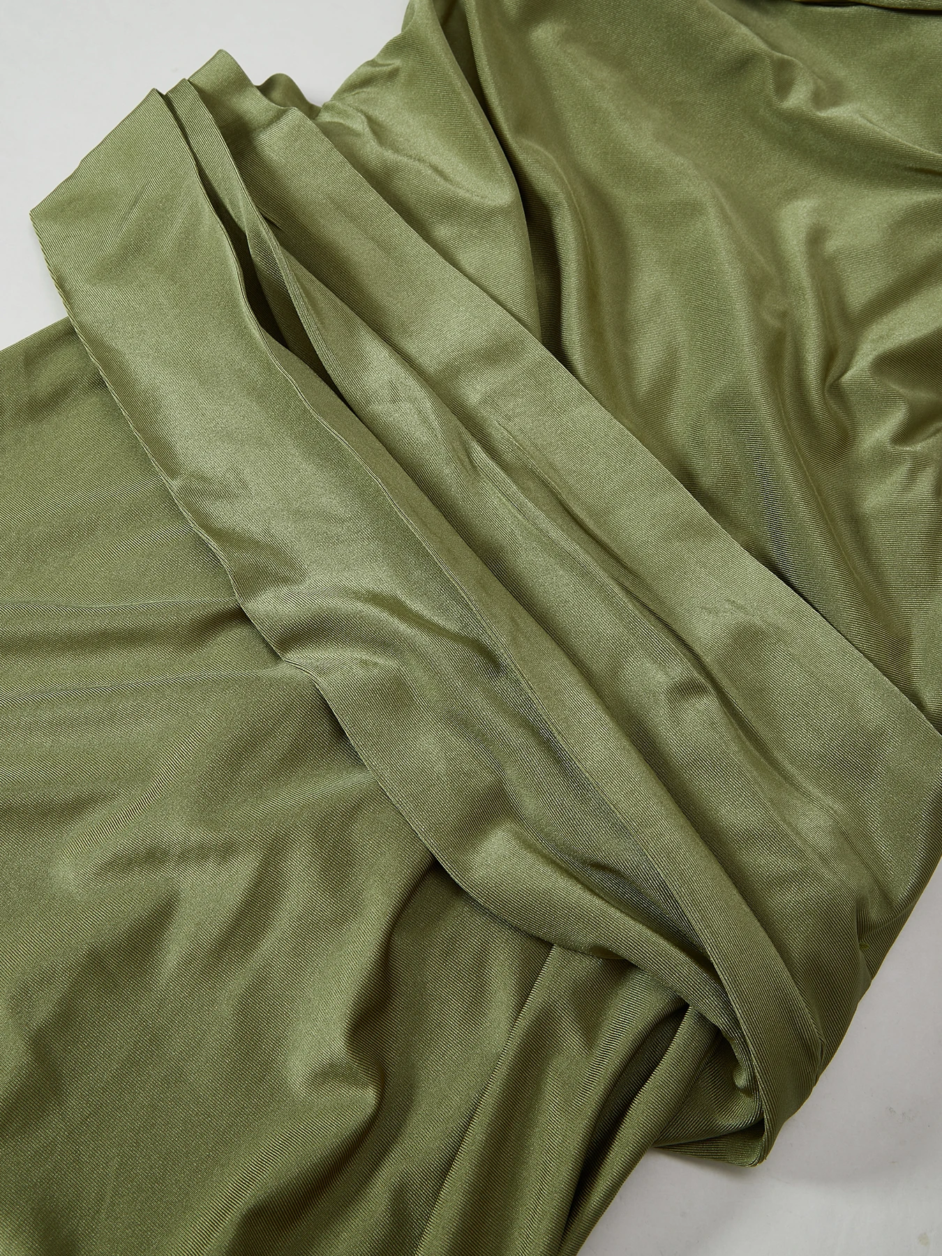 High-End French-Style Olive Green Off-The-Shoulder Gown, Strapless Ruched Satin-Like Fitted Mermaid Mid-Length Dress, Elegant Dress for Bridesmaids, Dinner Parties, and Dates view 3