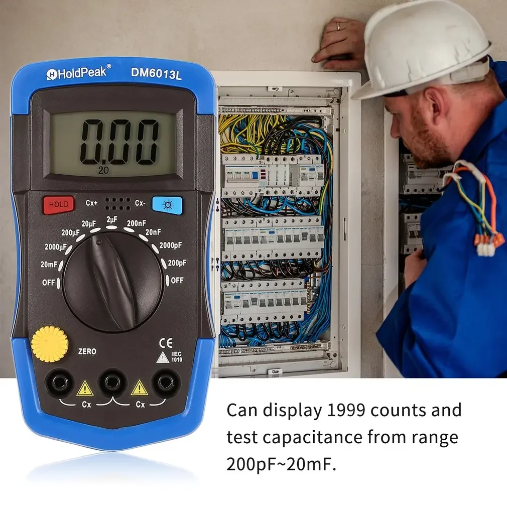 DM6013L con retroiluminación medidor de condensador de capacitancia Digital portátil probador de 1999 recuentos datos 200pF ~ 20mF