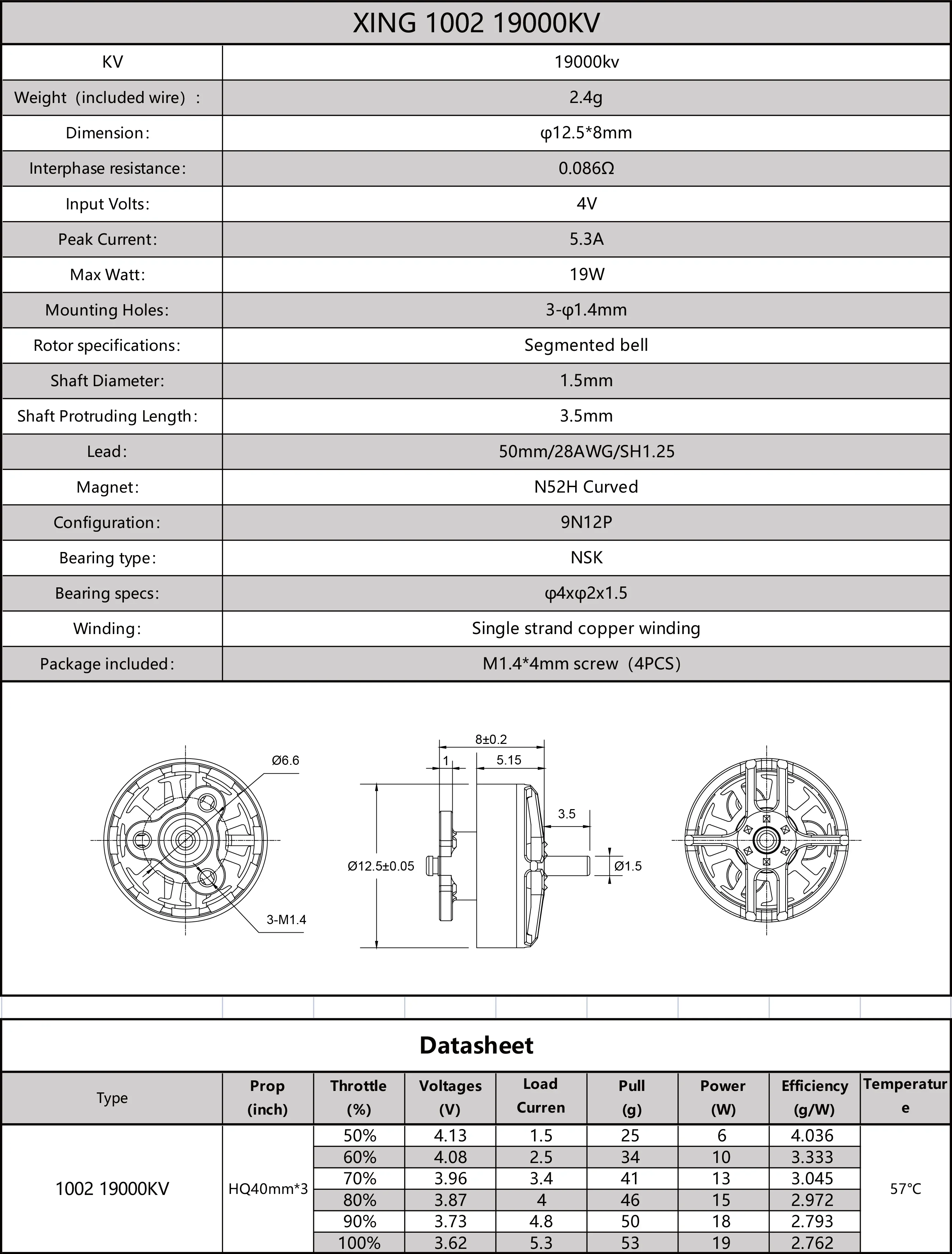 محرك iFlight XING 1002 FPV Motor 19000KV / 22000KV مع عمود 1.5 مم لقطع غيار FPV