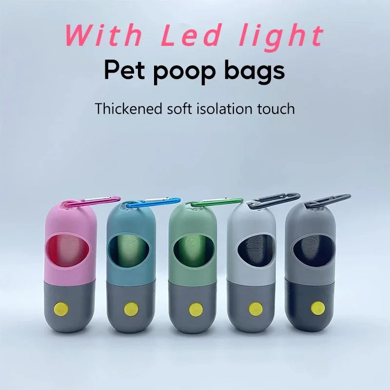 Led Light Dog Poop Bags Dispenser Degradable Waste Bag Outdoor Portable Pet Trash Bags Dog Cat Cleaning Supplies Accessories