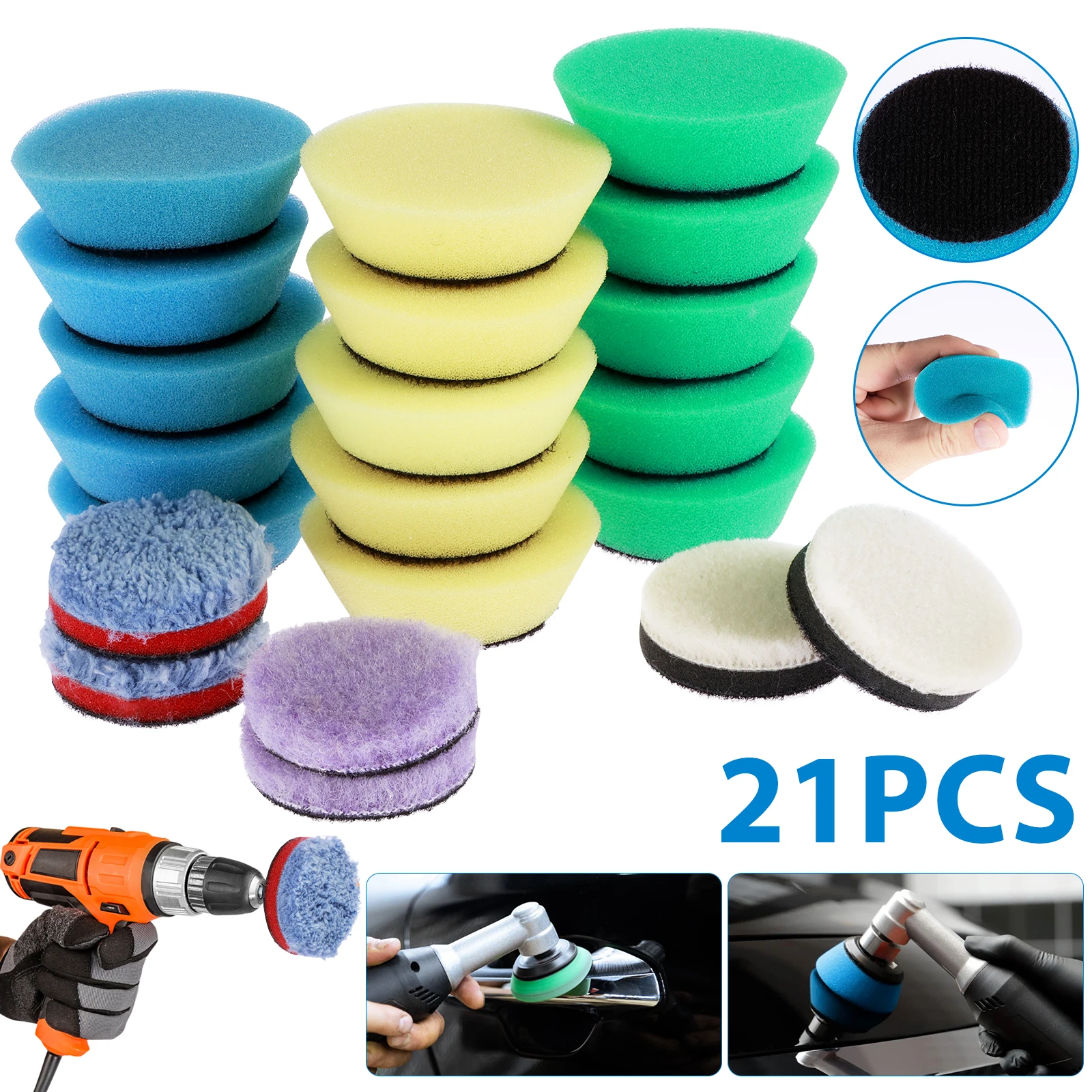 21Pcs Mini Polishing Pads Set 1.5inch Washable Trapezoidal Sponge Polishing Pads Reusable Wool Microfiber Fine and Coarse