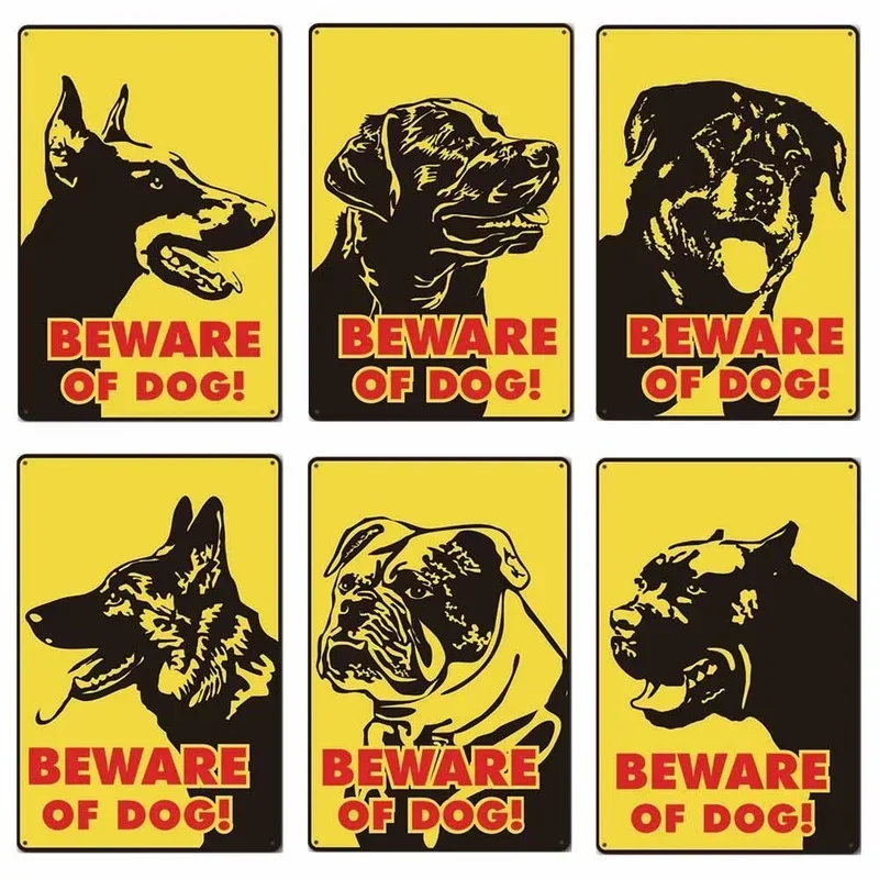 Personality Warning Signs Beware of Dogs Vintage Metal Tin Signboard Poster Warning Dogs Vintage Plaque Decorative Stickers,10cm