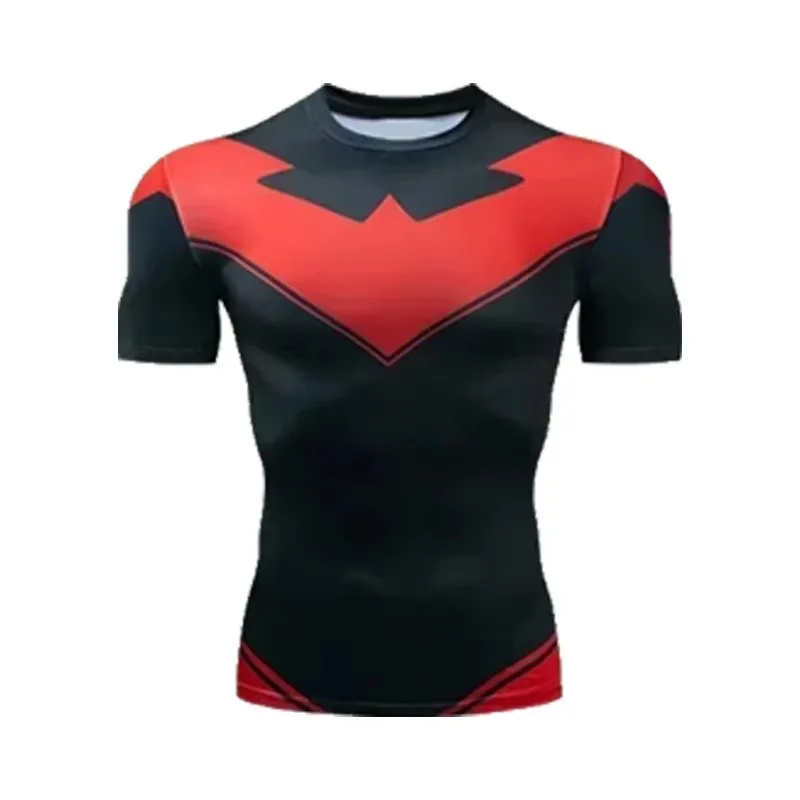 2026 Herren Nightwing Kompressions-Shirt Kurzarm Superhelden-Cosplay-Oberteil Schnelltrocknendes Fitness-Rashguard T-Shirt für das Training – Detail 8