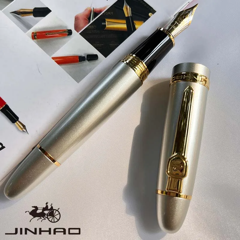 1 STKS JINHAO 159 Klassiek ontwerp zilveren rand kalligrafie Iridium zakelijke pen met converter
